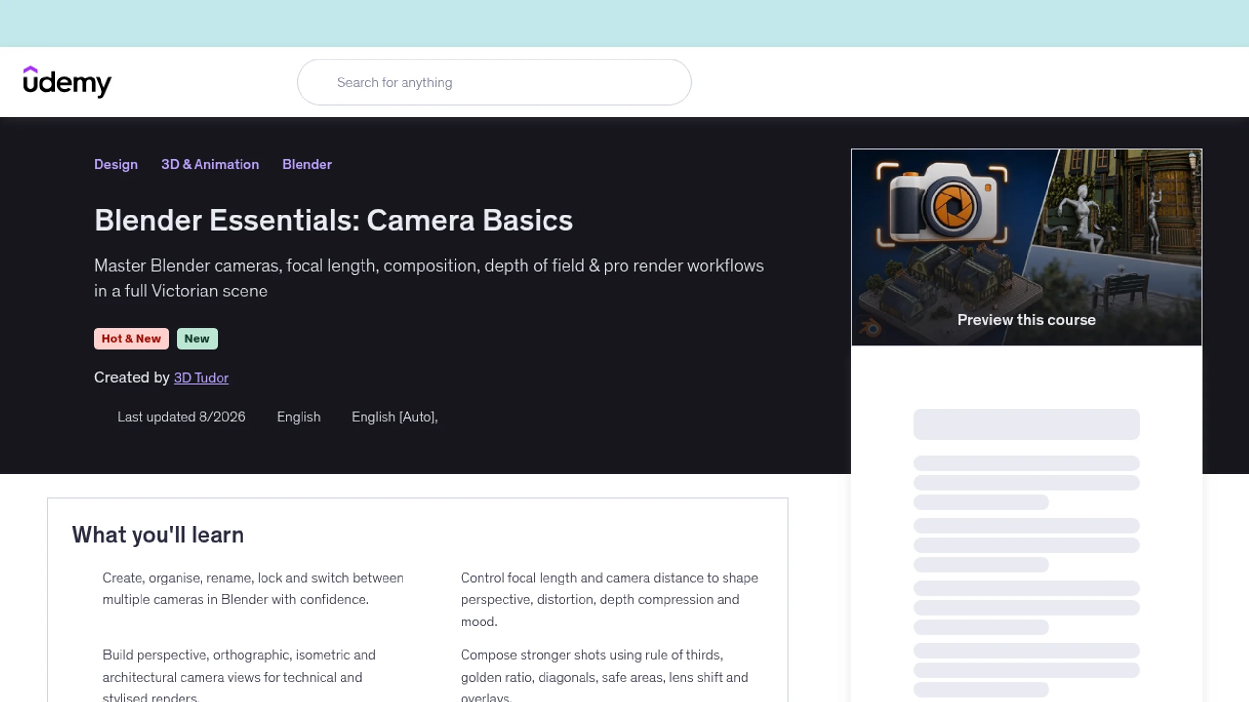 Blender Essentials Camera Basics course