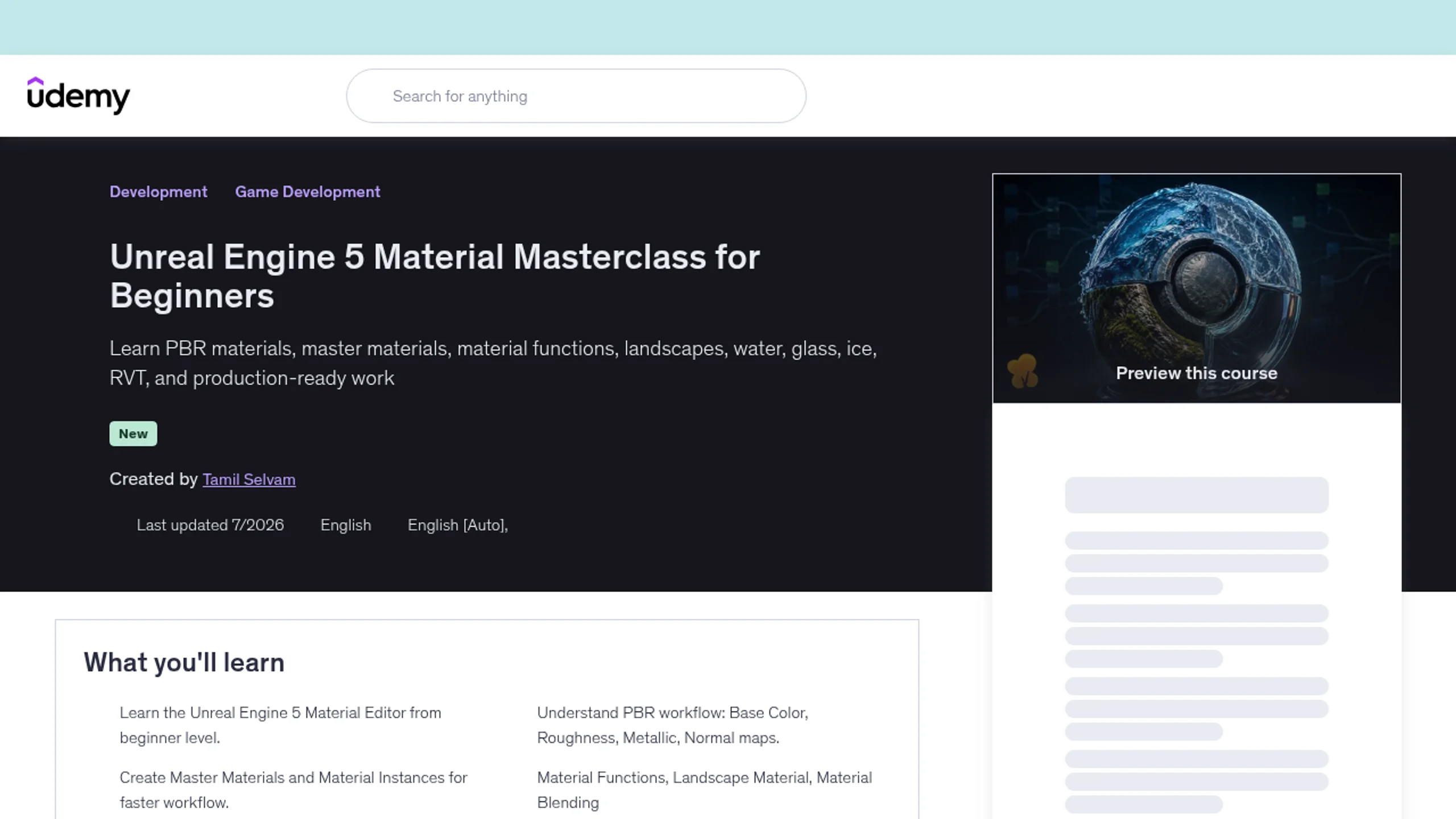 Unreal Engine 5 Material Masterclass course