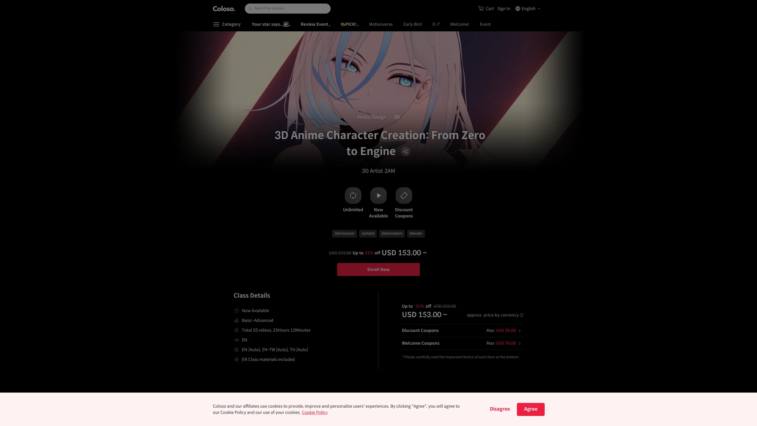Stylized anime character model created in Blender