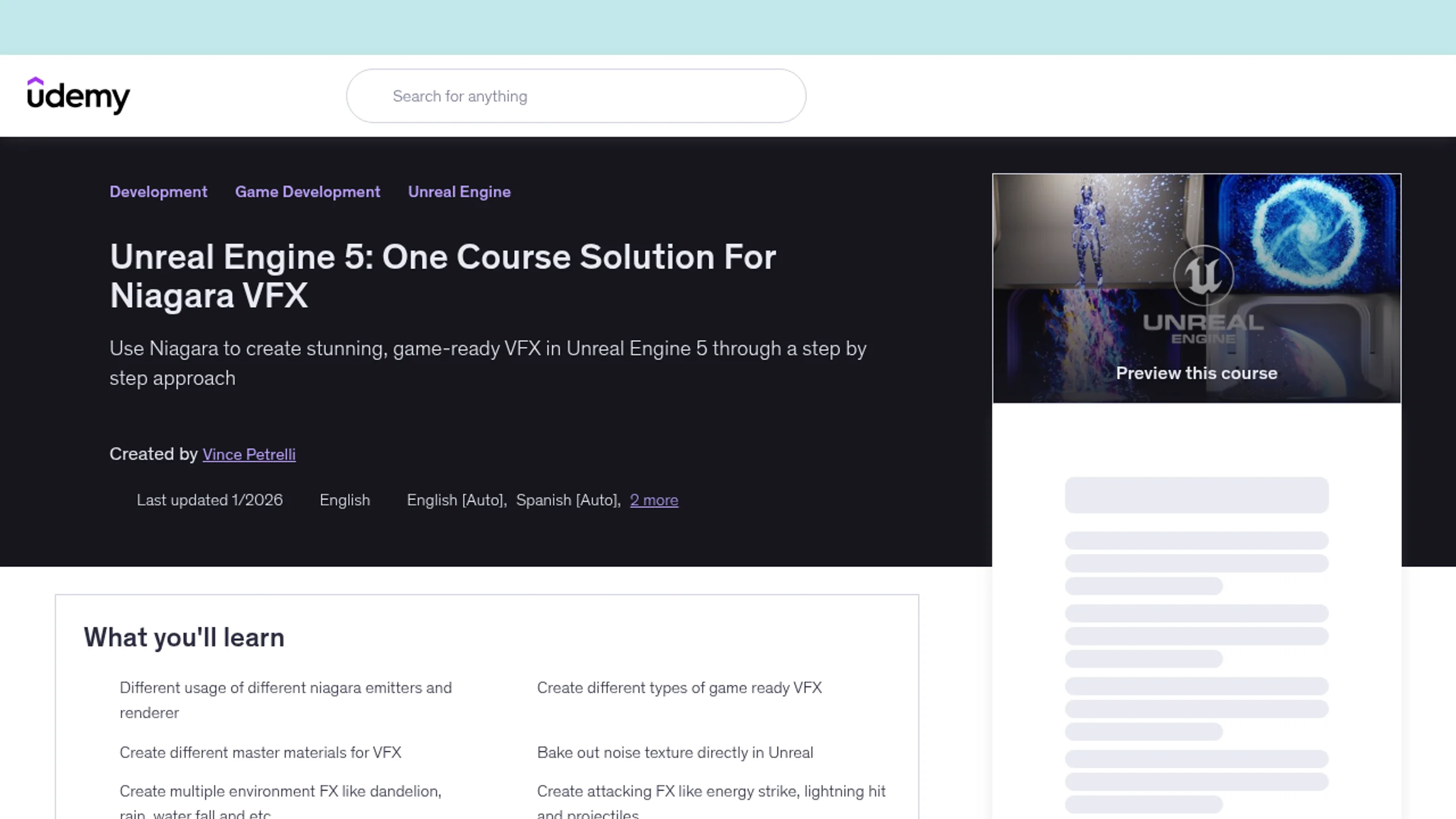 Unreal Engine 5 Niagara VFX Masterclass course